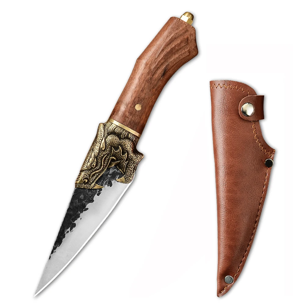 

Dragon 5 Inch Traditional Forged Handmade Skinning Peeling Knives Hunting Survival Outdoor Knife Pocket With Leather Sheath