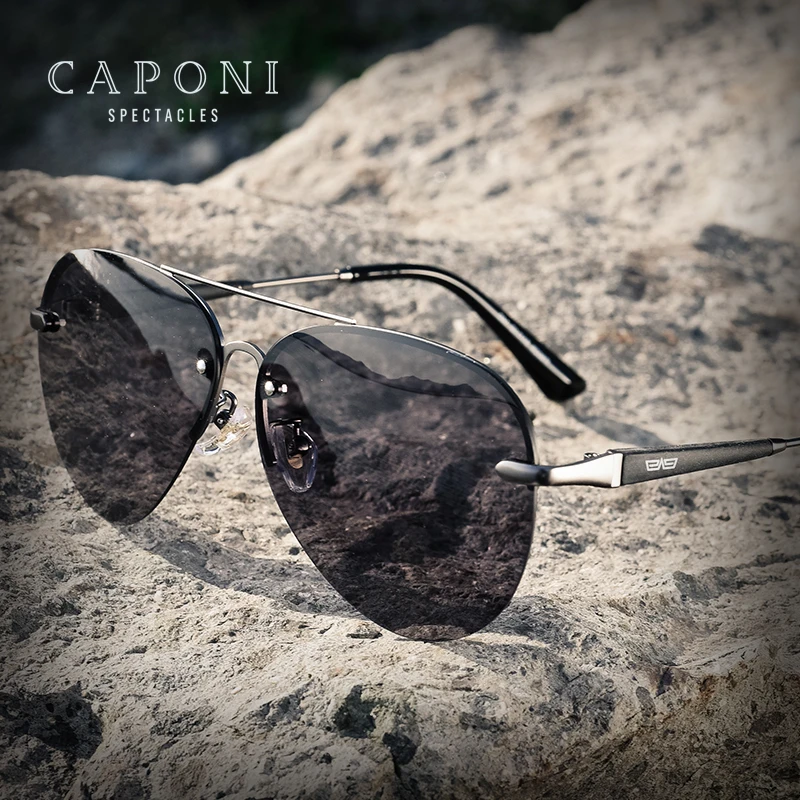 

CAPONI New Arrival Classic Photochromic Polarized lens Alloy Half Frame Color Changing Sunglasses UV400, 2 colors