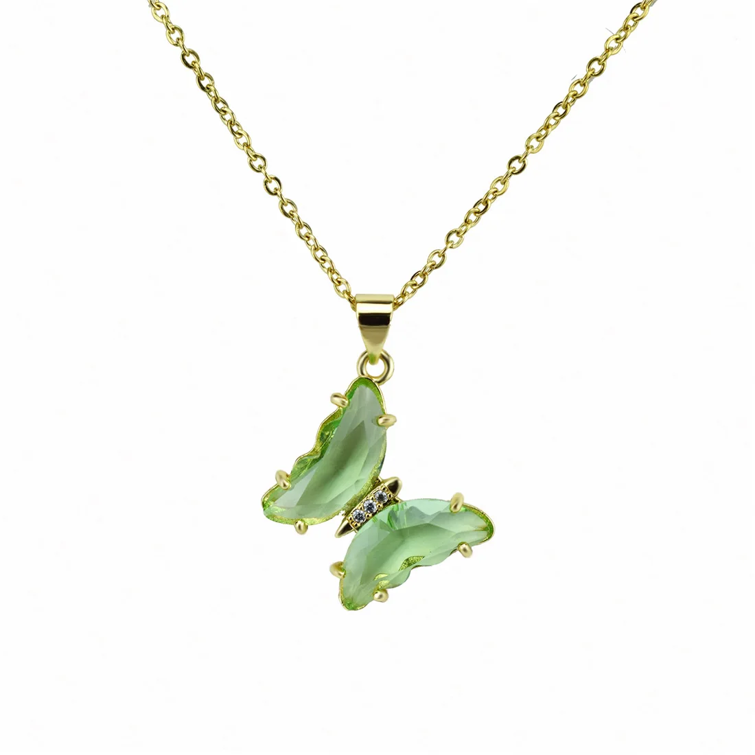 

NZ1146 Chic Bling Blingbling Gold Plated CZ Zircon Micro Pave Clear Butterfly Pendant Chain Necklace for Women