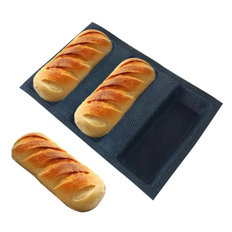 

Silicone Bread Forms Rectangle Shape Bread Molds Non Stick Bakery Trays Silicone Coated Fiber Glass 3 Caves Rectangle Moulds, Customized color