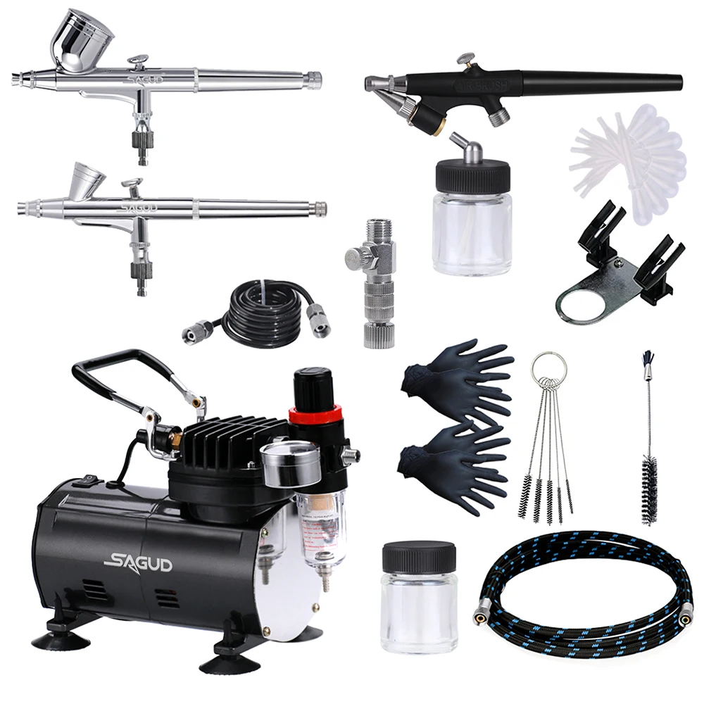 

SAGUD gravity feed air brush airbrush mini compressor machine kit spray gun set