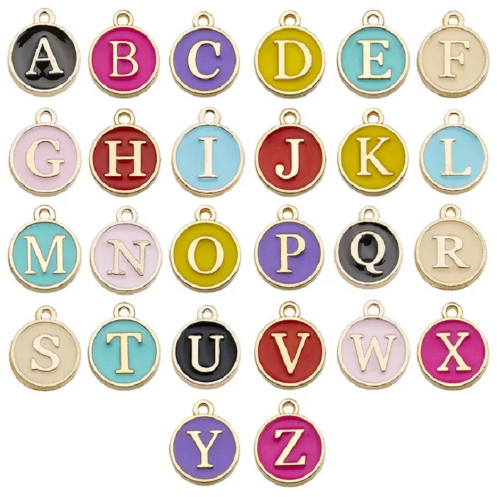 

Colors Select Bracelet Necklace Pendants Enamel Gold Metal A-Z Alphabets English Letters Charms Beads For Jewelry Making DIY Use