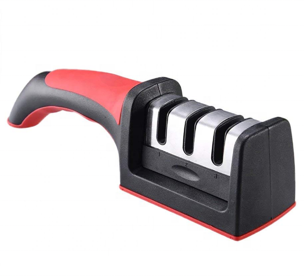 

Best Selling Household No Slip 3 Stages Small Knife Sharpener, Black & red