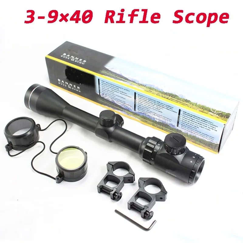 

Rifle Scope Sight 3-9x40EG Optic Scope Red Green Rangefinder Illuminated Optical Sniper Rifle Scope Hunting Scopes Riflescope, Black