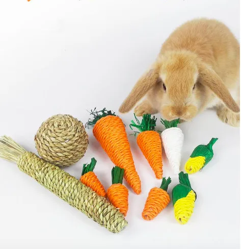 

Small Animal Pets rabbits hand-woven grass molars relieve boredom pet chew toys carrots eggplant radish shape rabbit supplies