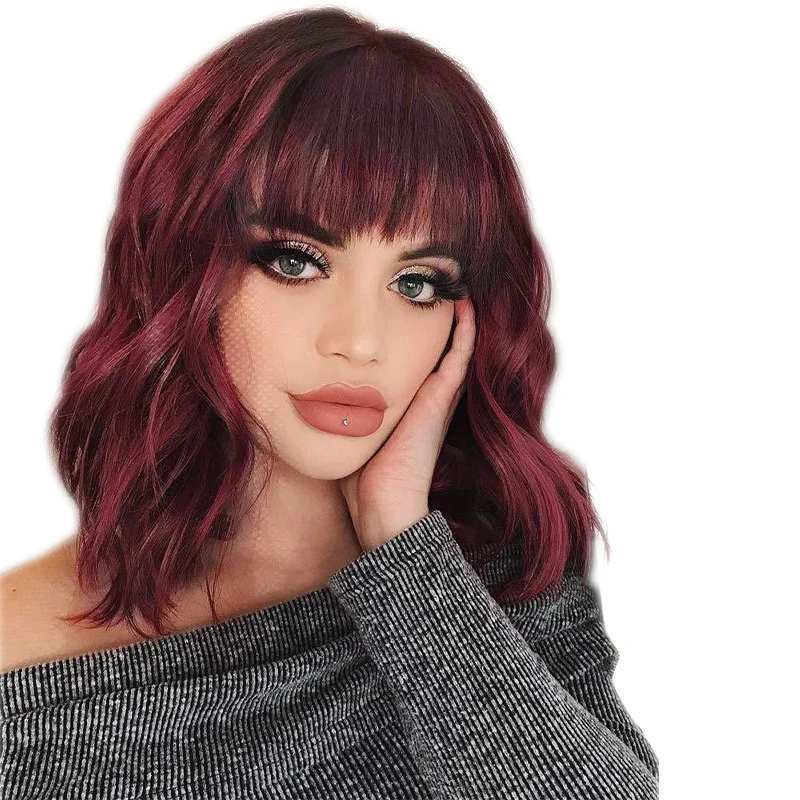 

KUQI Vendor Most Popular Cheap Red Short Curly Body Wave Color Wigs Bob Wigs Synthetic Wigs For Cosplay Daily Party