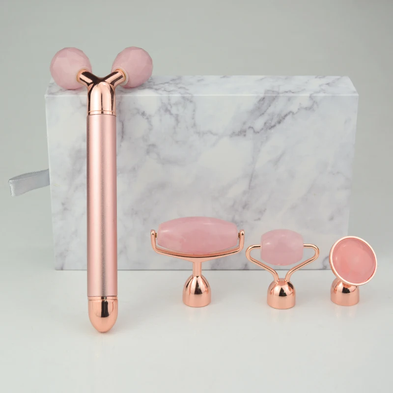 
Freely Noise Rose Quartz Jade Electric Vibrating face Massager roller 
