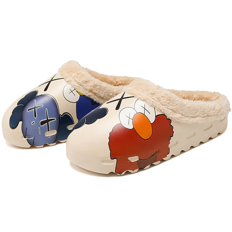 

Dropshipping Custom Logo Unisex Winter Slippers Plush Warm Shoes Soft EVA Graffiti Cartoon Painted Footwear Plus Size 46