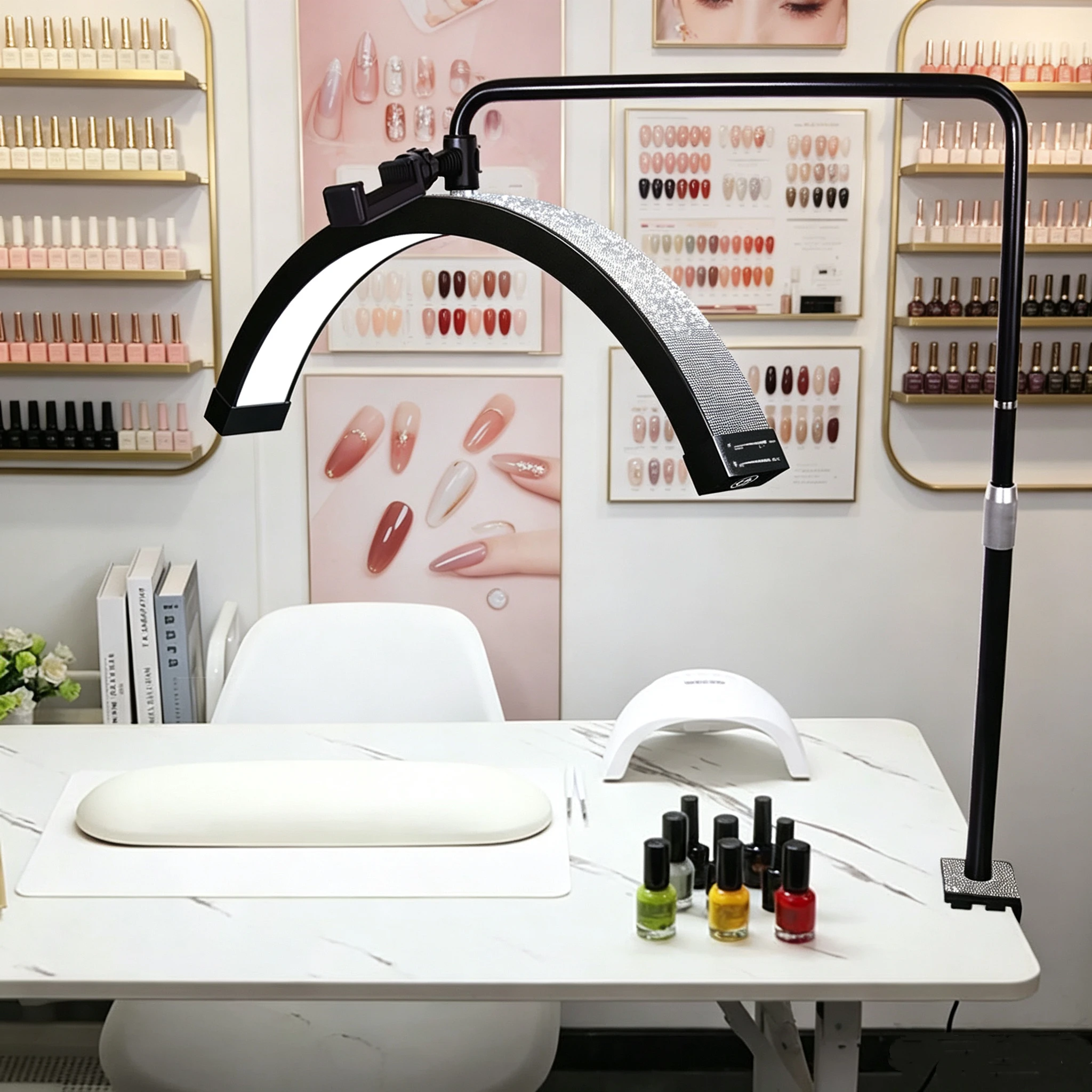 25inch Led Table Lamp Table Nail  UV Table Half Moon Lash Lamp Manicure Lamp With Phone Stand Beauty Tools for Tattoo Salon Nail