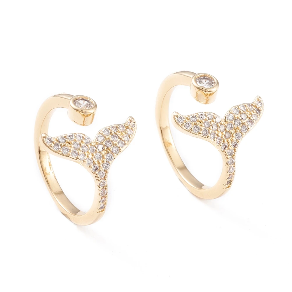 

PandaHall Real 18K Gold Plated Fishtail Cubic Zircon Cuff Rings