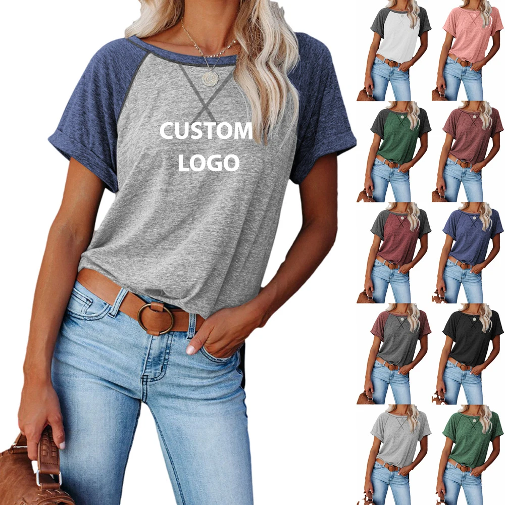 

2021 Summer Women Short Sleeve O Neck Loose Casual Plain Custom Girls' T Shirt Women's T-shirts