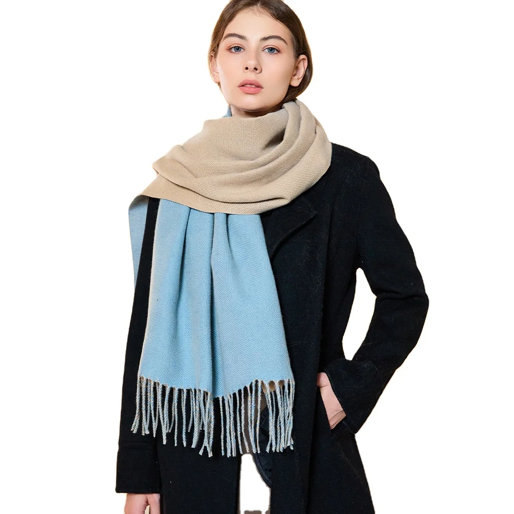 

Women Double Sided Colors Blend Cashmere Scarves With Tassel Thickened Long Scarf Fashion Solid Color Winter Warm Shawl Men