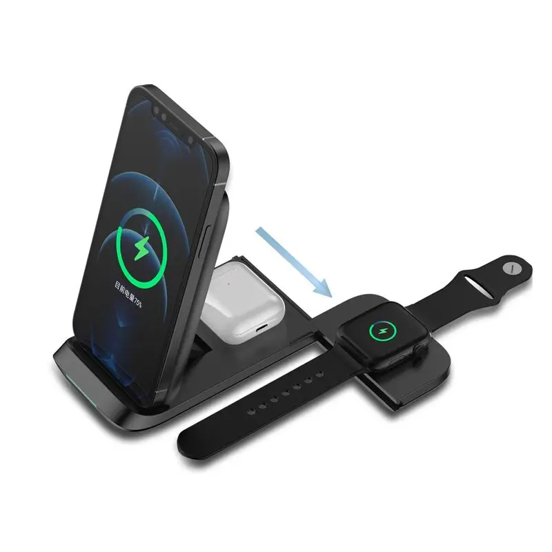 

Portable Mini Wireless Charger Station and 3 in 1 Qi Wireless Charging Pad wireless charger for iPhone Samsung, Black
