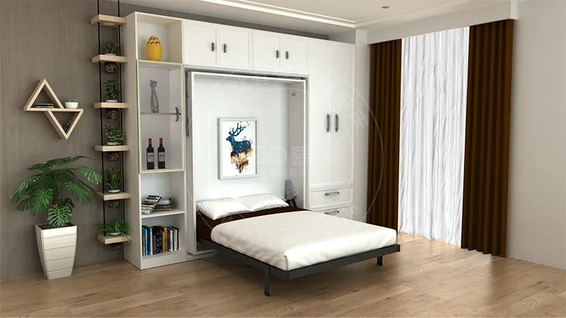 Queen Size Smart Bedroom Furniture Hidden Smart Rotating Murphy Bed ...