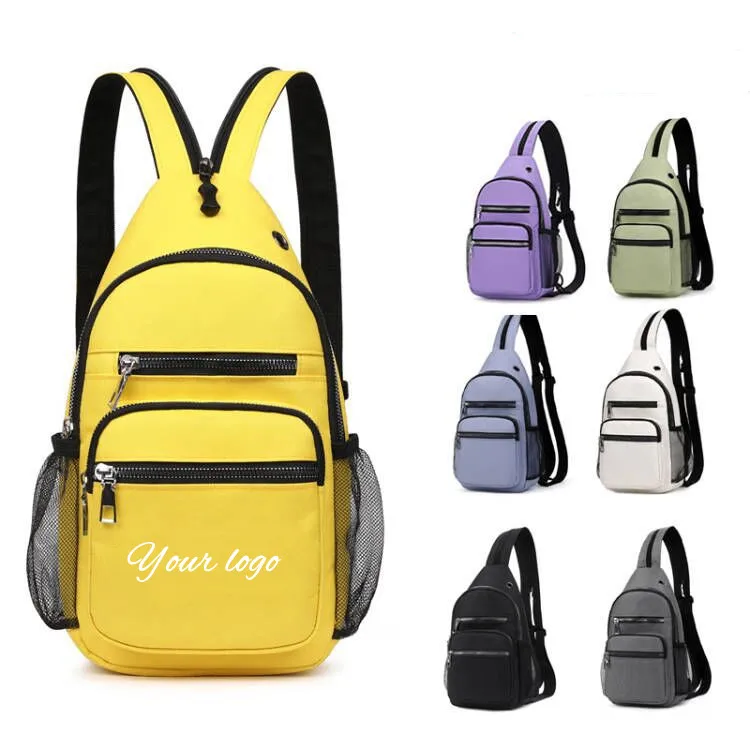 

Wholesale men chest bags polyester sport backpack bag running sling bag with earphone port