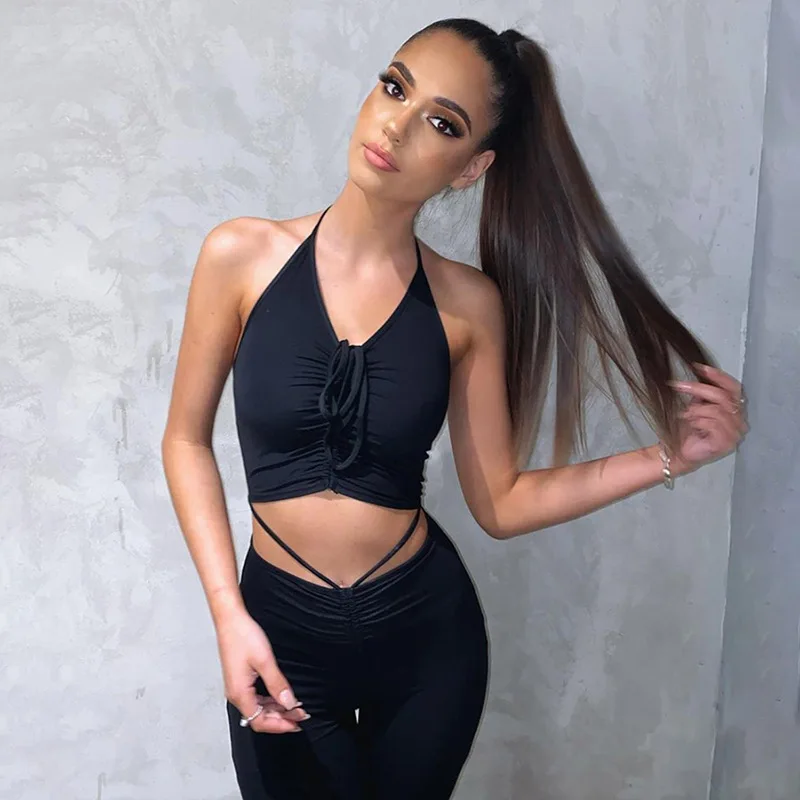 

2020 New Arrival Autumn Halter Camis Top Pants Casual Fashion Sexy Tops Pants Sets Two Piece Set Women Clothing 2020
