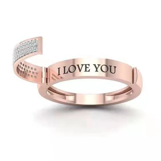 

New Sculpted I Love You Inset Rhinestone Ring For Ladies Fashion Ring Gold Plated Diamond Alloy Silver Couple Rings For Gifts