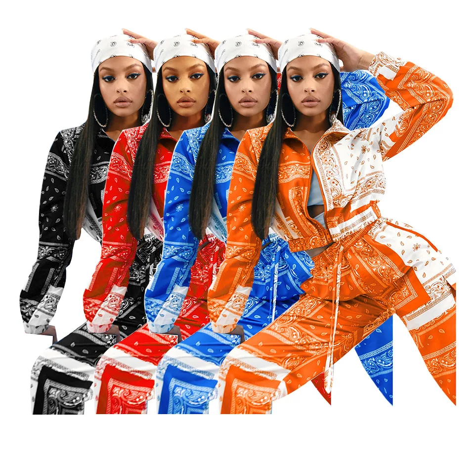 

2021 Women Clothing Bandana Jacket Trending Winter Gym Outfit Sets Women Long 2 Piece Pants Set Joggers