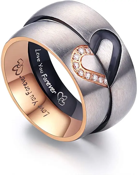 

Couple Love You Forever Wedding Ring Set A half heart ring stainless steel pair ring suitable for him and her