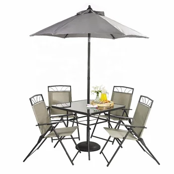 garden table 6 chairs and parasol