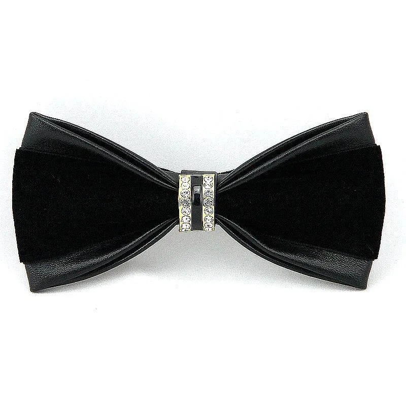 Luxurious Men's Double Layer Bow Tie Leather Flannelette With Inlaid Diamonds for Business or Weddings Parties Matches Suits