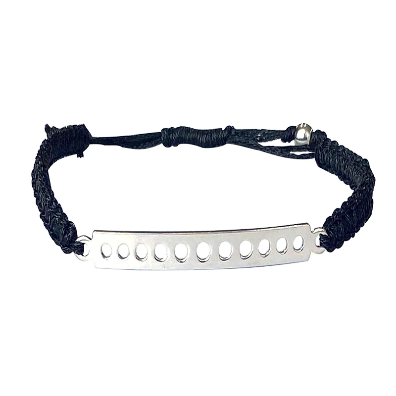 

Custom Handmade Black Waterproof Rope Bracelet Weave Adjustable Jewelry With Engraved Pendant