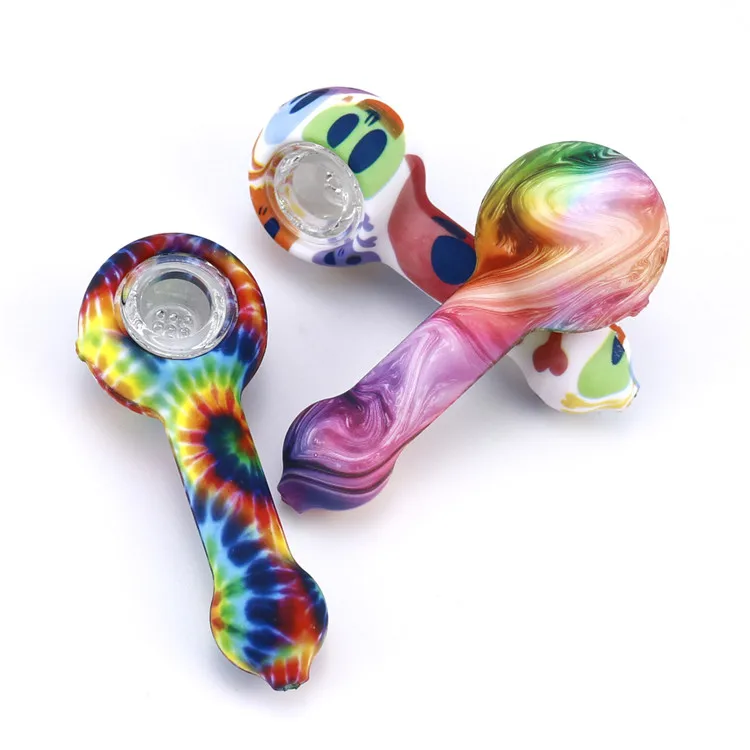 

New Glass Pipes Silicone Tobacco Pipe Water Pasted Glass Bowl Smoking Pipes Smoking Paraphernalia, Multi color