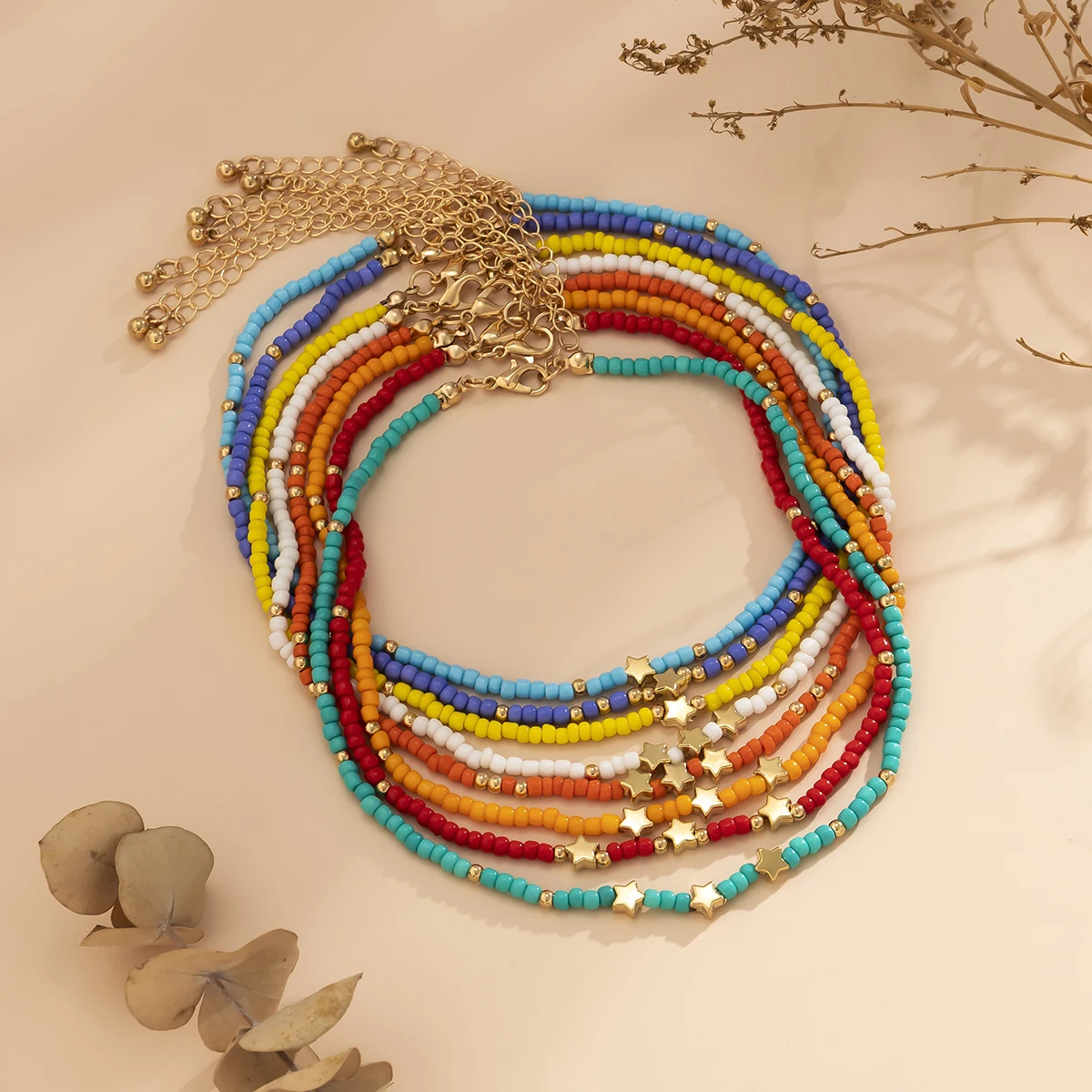 

SHIXIN Boho Handmade Seed Bead Strand Choker Necklace for Women Kpop Sweet Star Pendant Colorful Chain Y2K Valentine Gift