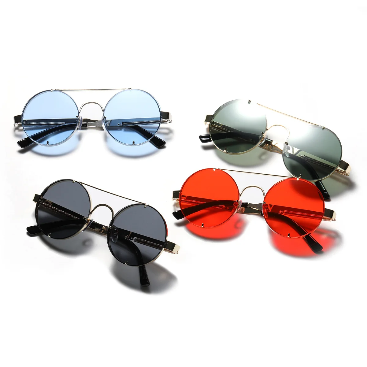

Round Double Beam Vintage Metal Sun Glasses Men Fashion Custom UV400 Sunglasses Women