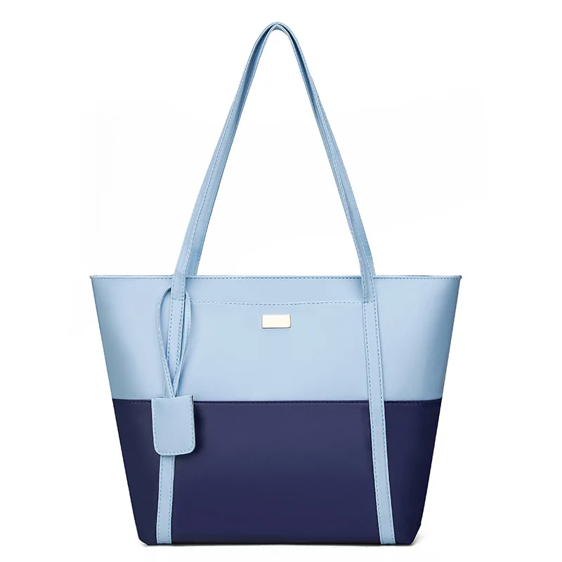 

Large size fashion contrast color shoulder bag PU leather soft tote handbag