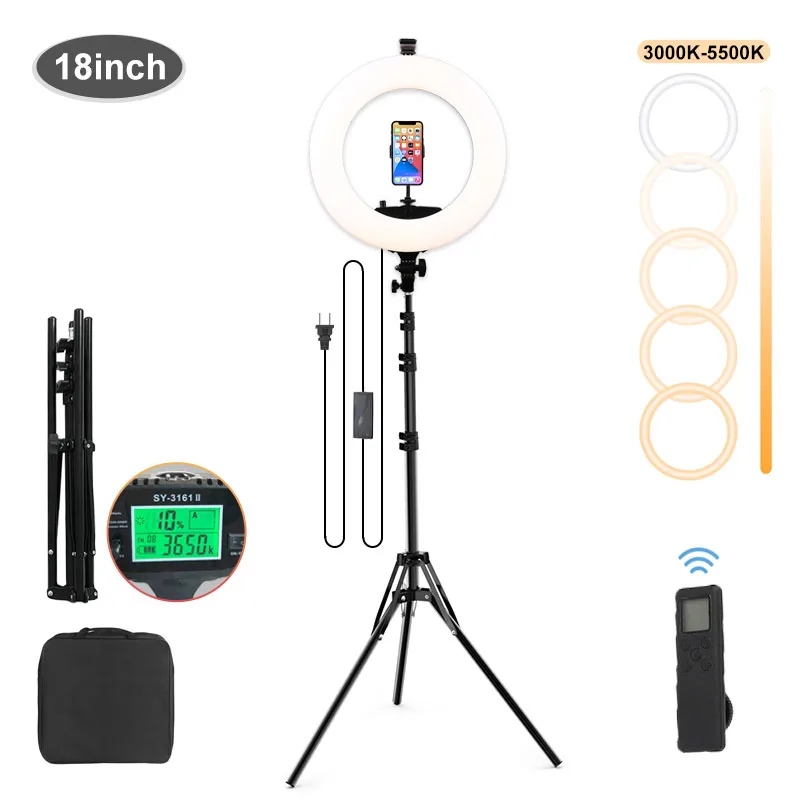

wholesale 18" LED selfie ring light with 200cm tripod stand phone holder photography lighting kit studio for youtube tiktok