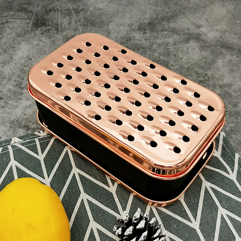 

Rose Gold & Gold Vegetable cheese box grater with container Grinder Grater for Ginger with Food Storage Container and Lid