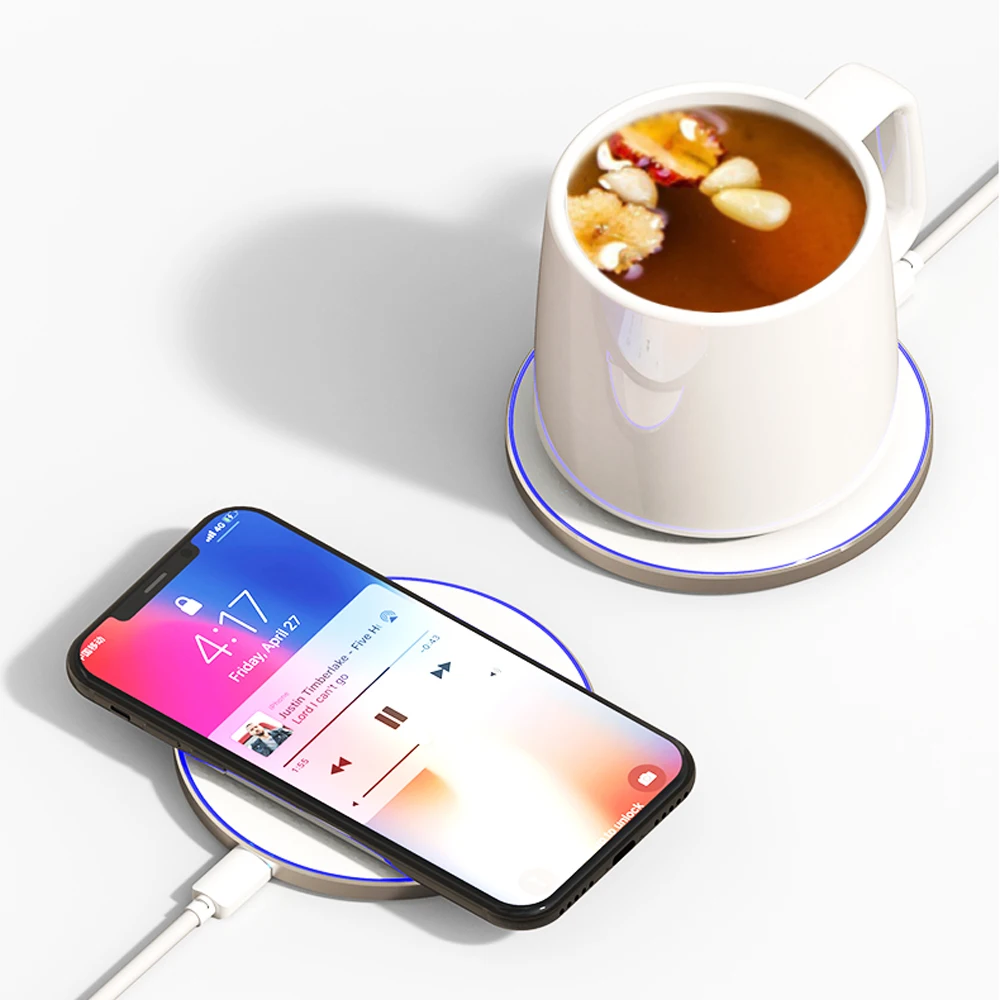 

Innovative Gift Coffee Milk Mug Cup Set with Heating Wireless Charger Mat Mugs Winter Sustainable HANDGRIP 1 Pcs 200ml Normal