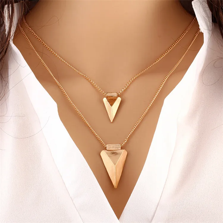 

Fashion rice bead temperament necklace simple multi-layer triangle metal clothing accessories sweater chain clavicle chain, Picture shows