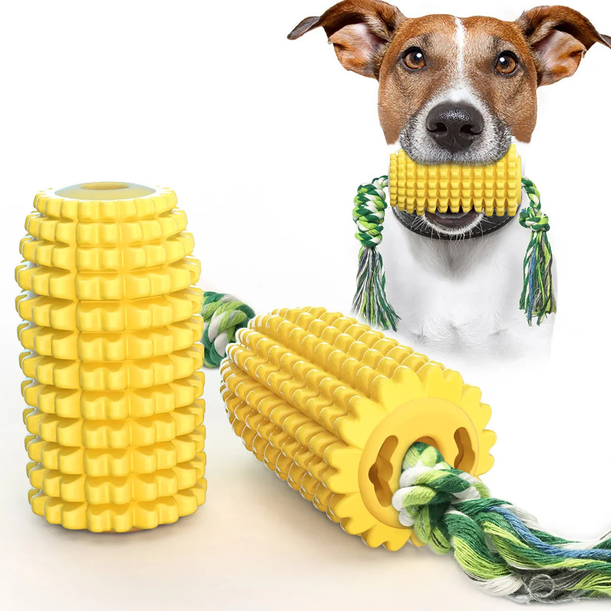 

Amazon hot style pet items dog toy molar stick bite resistant tooth cleaning bone toothbrush corn cob with rope