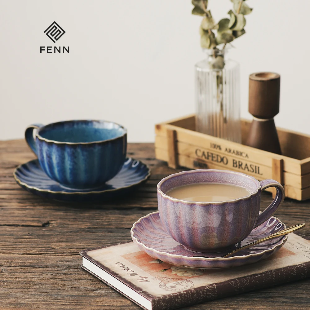 product fenn top popular retro ceramic 250ml fambe begonia wholesale vintage tea coffee cup and saucer gift set custom-64