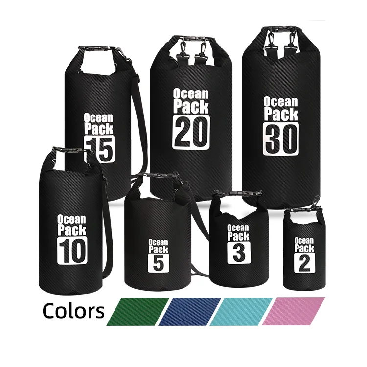 Carbon Fibre 10L 15L 30L Outdoor PVC Storage Pack Pouch Swimming Ocean Travel Waterproof Dry Bag Floating Lightweight Backpack