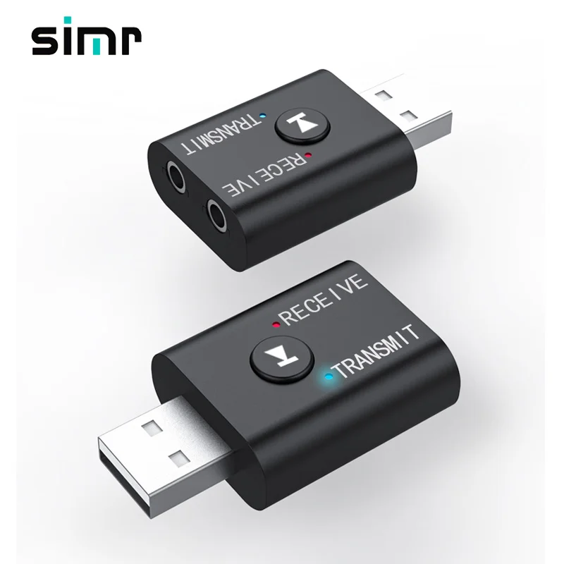 

simr 2-in-1 USB BT Transmitter and Receiver BT5.0 USB 3.5mm wireless Audio adapter BT USB transmitter receiver, Black