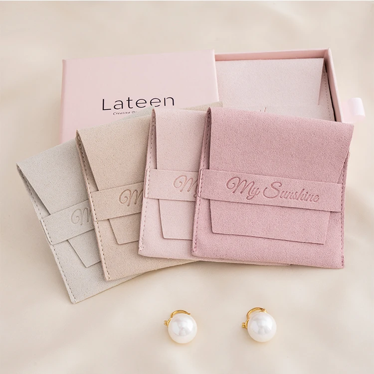 Premium Custom Logo Printed 8*8cm Small Jewellery Pouch Jewelry Display Packaging Suede Envelope Microfiber Pouch Bag