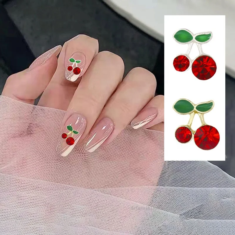 

Oosi De Hot Selling Cherry Design 3D Nail Rhinestone Gold Silver Nail Art Charms for Manicure Accessories, Multi color
