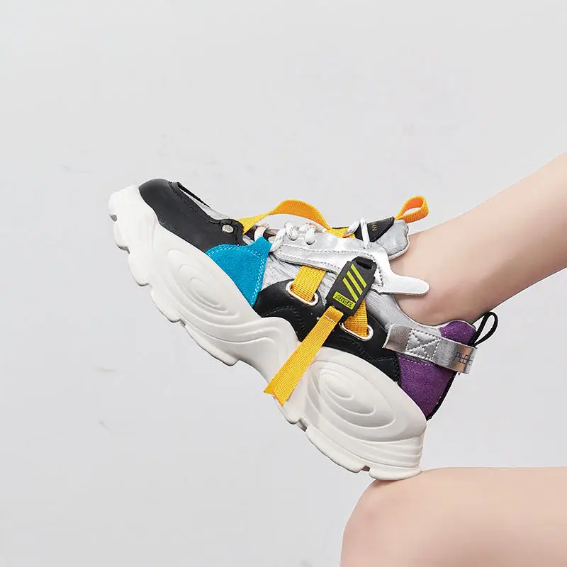 

Women's Platform Sneakers 2020 Custom Fashion Breathable Women Chunky Flat Platform Trainers Footwear Genuine Leather