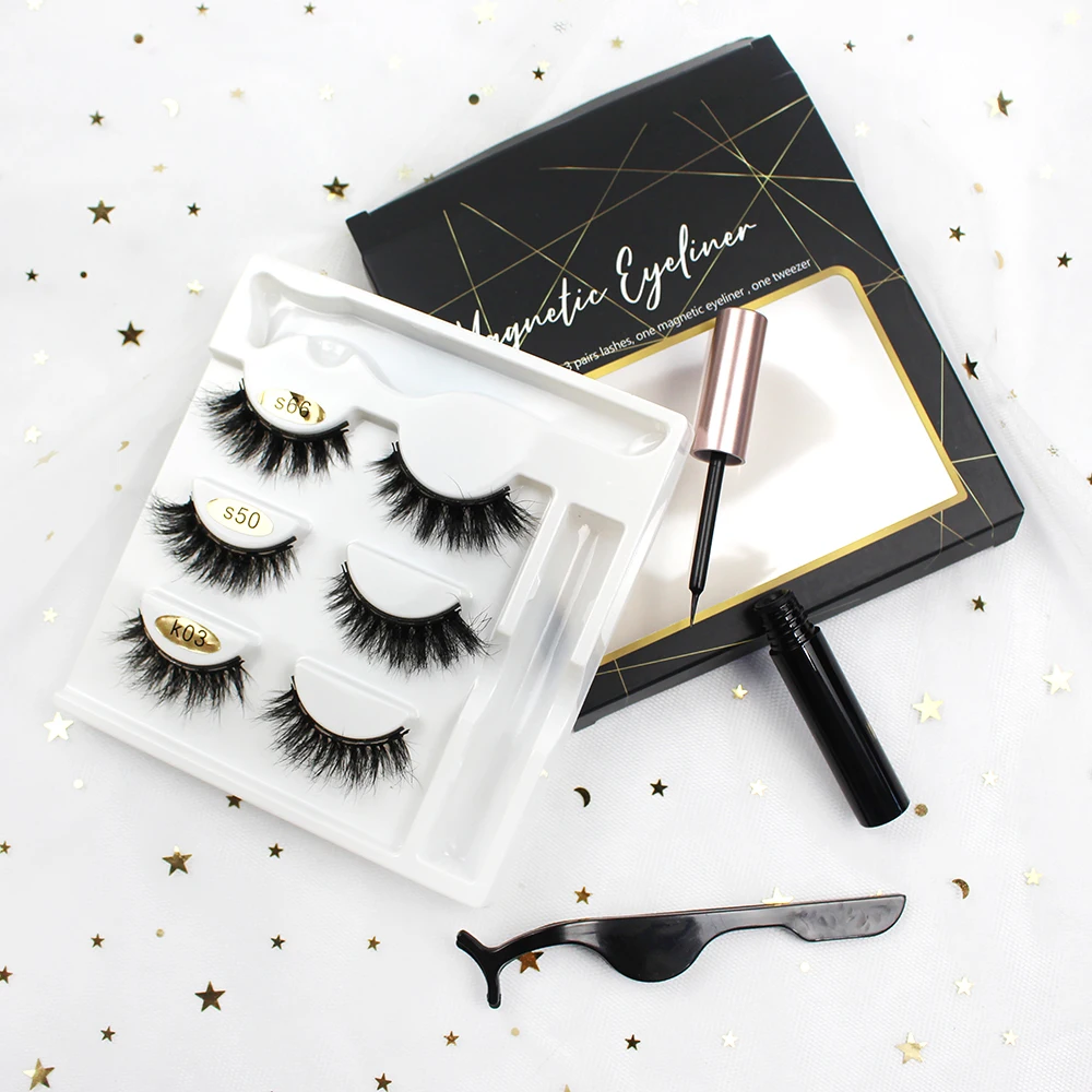 

2021 newest arrivals eyelash magnetic lashes and magnetic eyeliner 3d mink lashes, Nature black