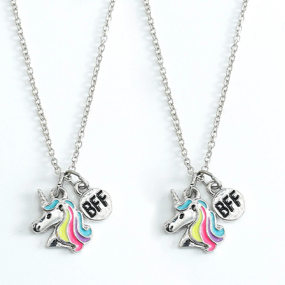 

Veijer Cute Buy one get one Silver Plated Rainbow Unicorn Pony Pendant Necklace For Girls, Multi