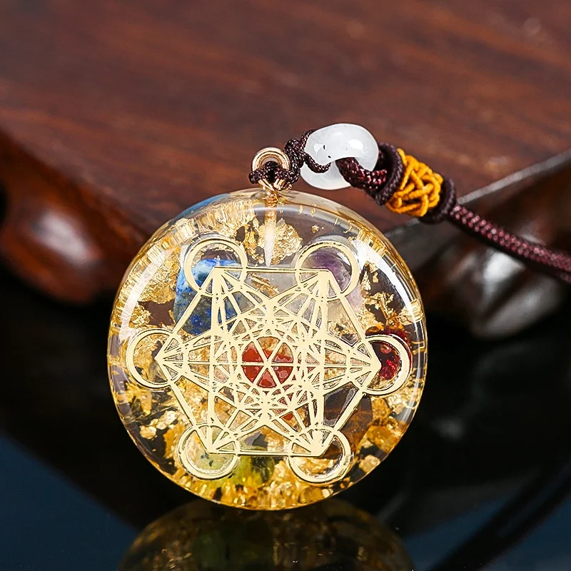 

Orgonite Pendant Necklace Metatron Cube Resin Pendant Cosmic Healing Crystal Sacred Geometry Chakra Necklace Meditation Jewelry, As picture