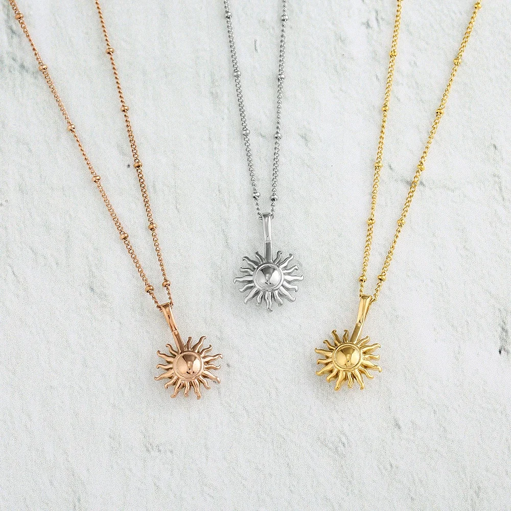 

Gold Color Stainless steel Sun Flower Necklace with Bead Ball Chain for Beach Girl Best Gift, Silver/gold/rose gold/customized