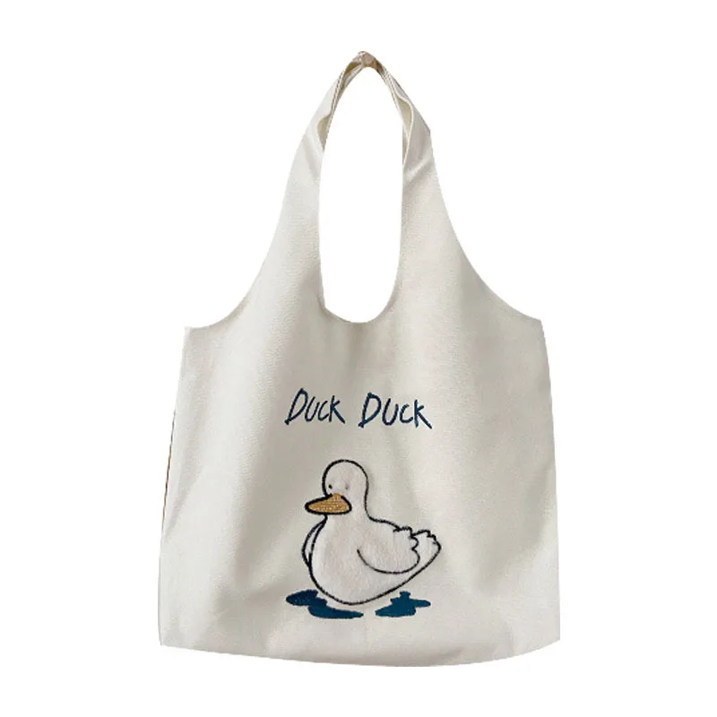 

Cartoon cute duck canvas bag student large capacity tote bag leisure one shoulder cloth bag, Customizable