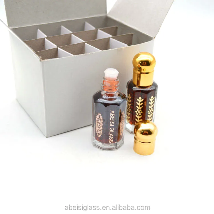 

custom gold logo 3ml 6ml 12ml print glass attar perfume oil octagonal bottle with stick for oud oil