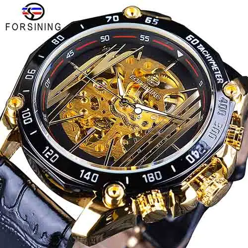 

Forsining Automatic Mechanical Mens Watch Fashion Big Dial Design Luxury Golden Men Creative Openwork Watches Men Wrist Clock, According to reality