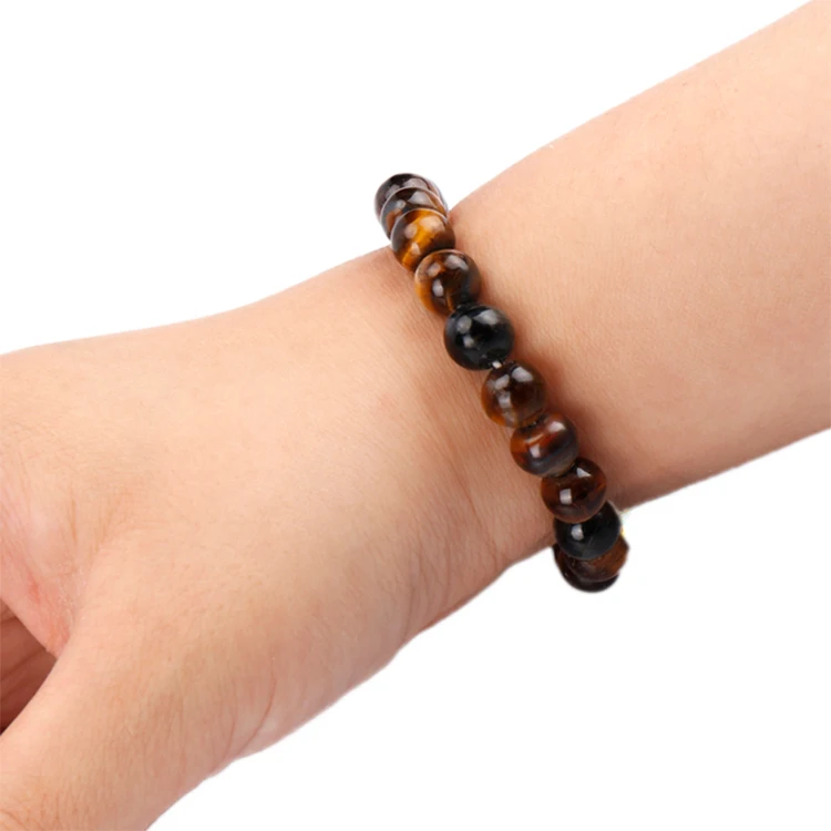 

Men Women Lucky Custom Real Natural Stretchable Gold Tiger Eye Crystal Stone Gemstone 8 mm Hand Bracelet 18mm Protect Peace For