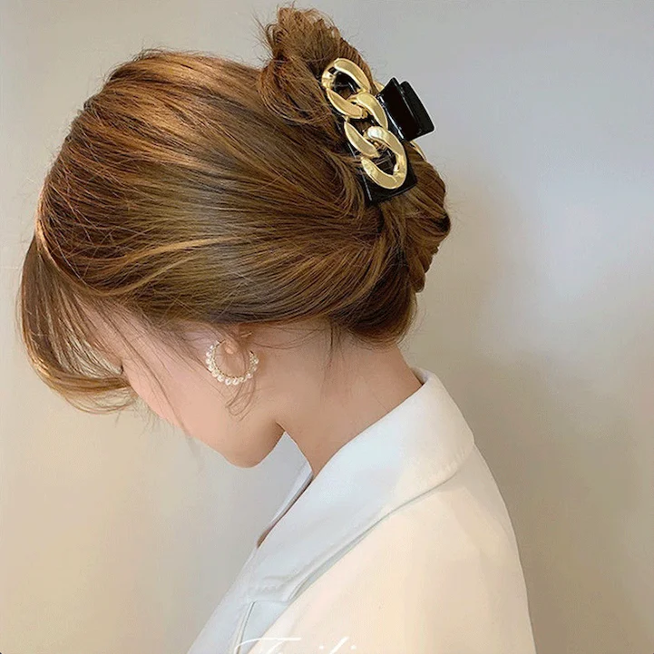 

Catch women Korean retro three-color metal chain large hairpin elegant temperament catch clip, Picture